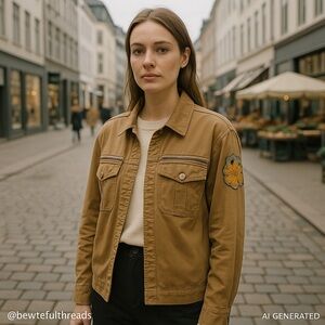 Mos Mosh Kiara Trail Embroidered Utility Jacket | Tan Cotton Safari Shacket